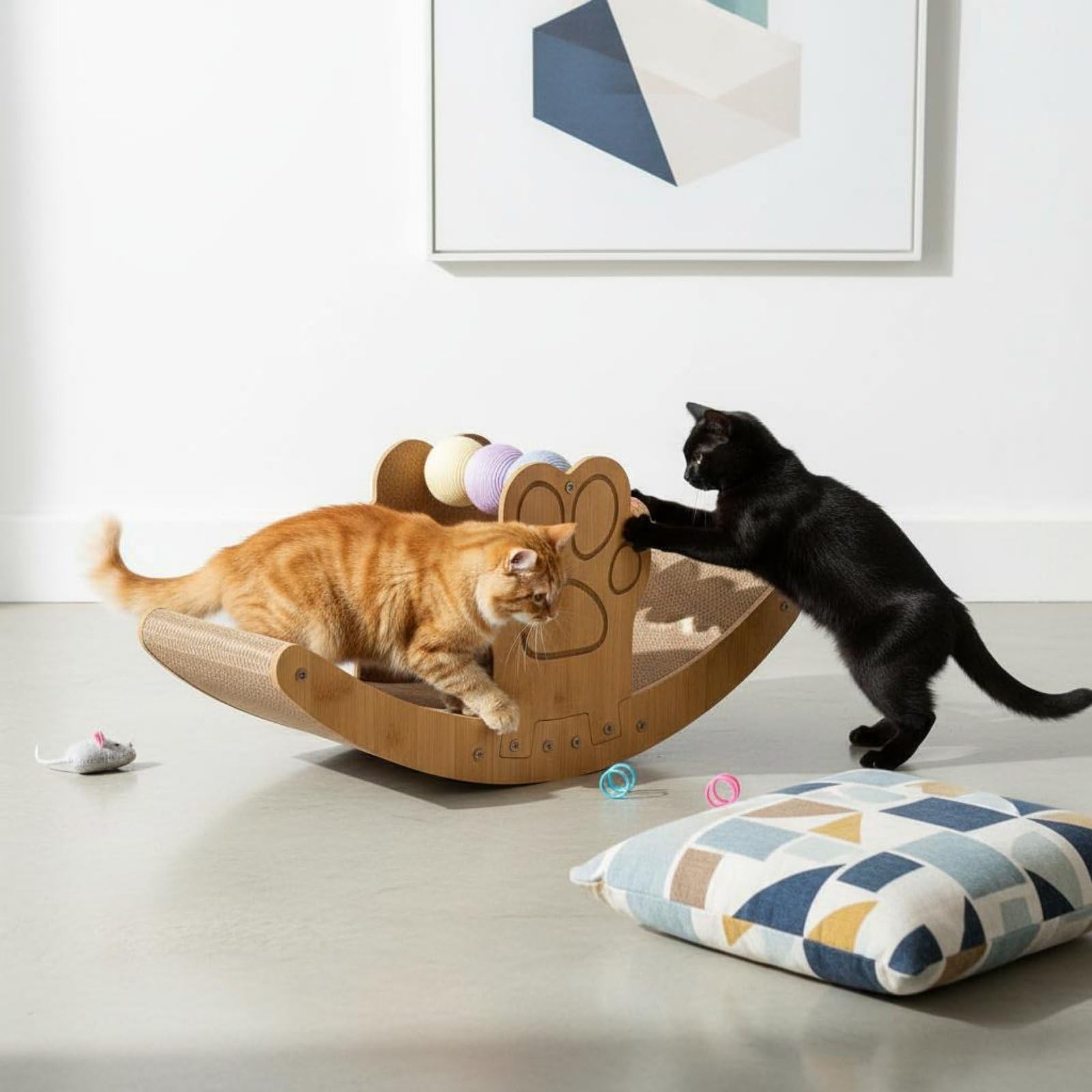 Kratzbrett Katzen Katzenliege Kratzmatte Katzenmöbel aus Extra Dicker Wellpappe mit Gewölbter Liegefläche Zum Klettern Und Ausruhen für Haustierbereich Wohnzimmer Büro, Boot+Wippe+Quadrat