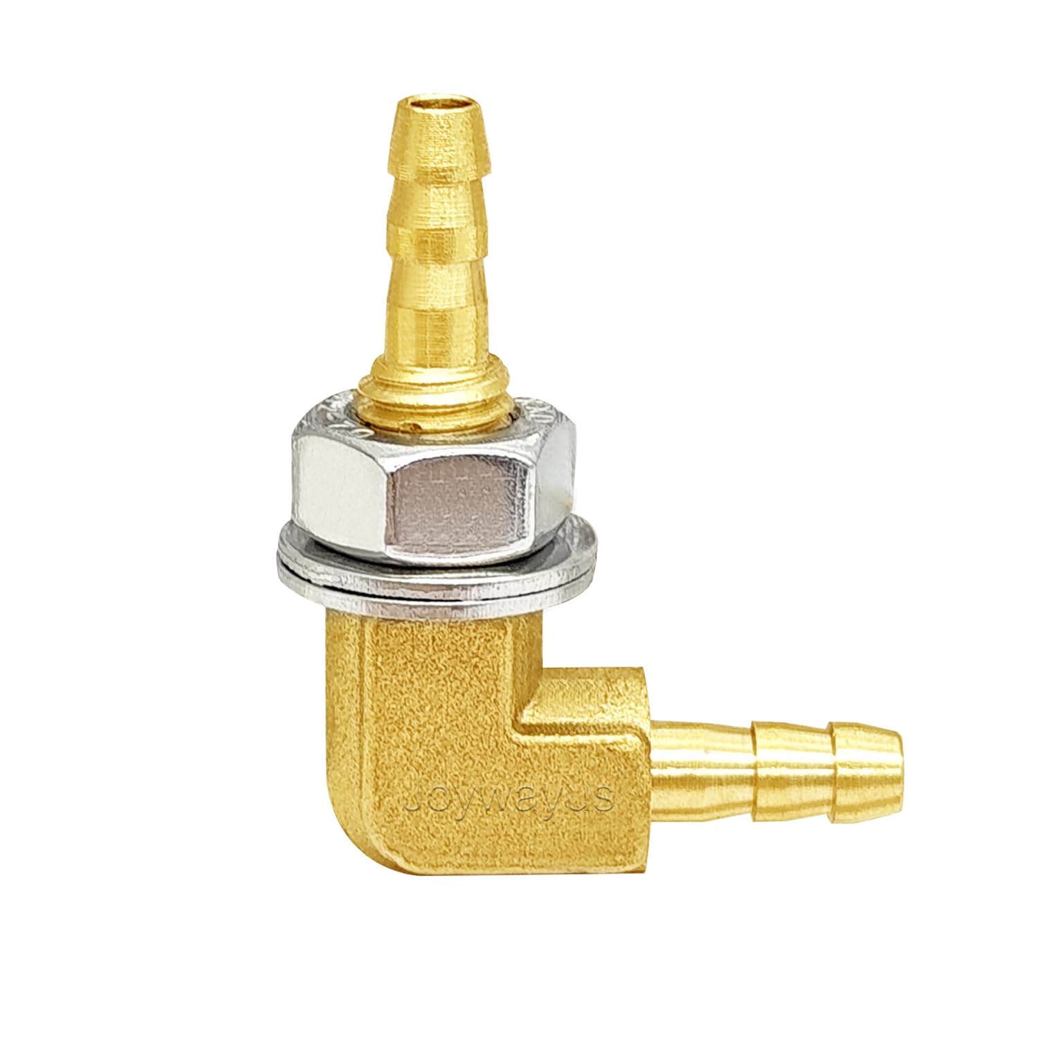 Joywayus 3/16" Hose Barb Thru-Bulk Head Hex 90 Degree L Right Angle Elbow Union Brass Fitting Water/Fuel/Air