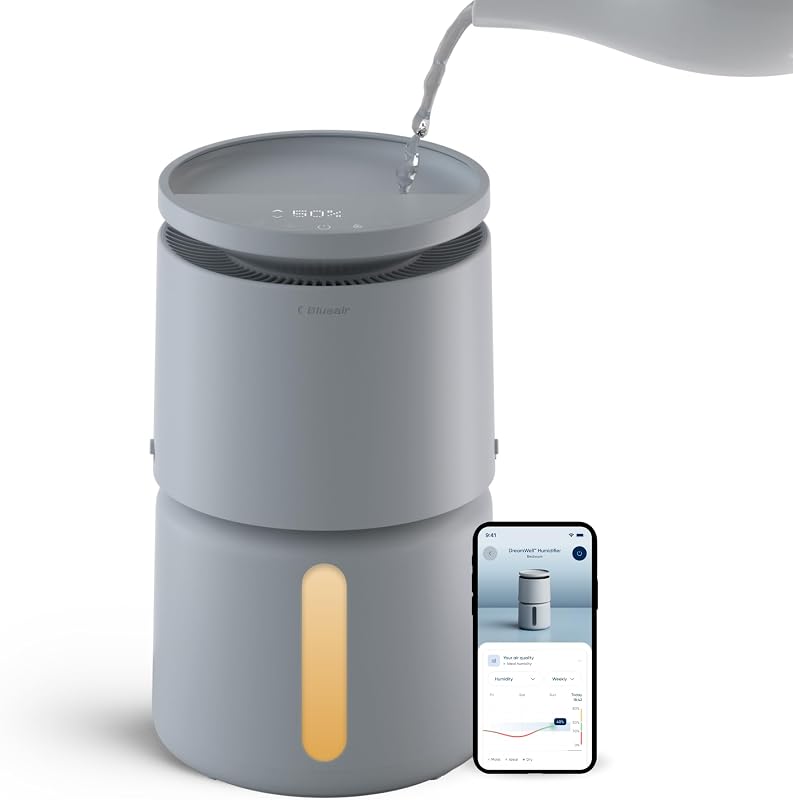 Room Humidifier - DreamWell - 72Hr Top-Fill Mist-Free InvisibleMist Technology Aroma Stone for Essential Oils and Soothing Mood Lighting - Quiet Operation for Bedroom and Home Use, Grey