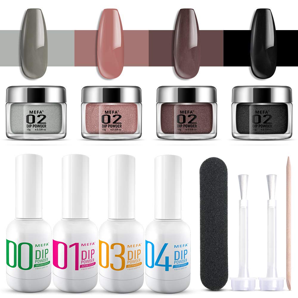 MEFA Dipping Powder Starter Kit 4 Colors for Beginners Dipping Powder System Starter Kit Acrylic Dipping System for French Nail Manicure Nail Art Set Essential Kit