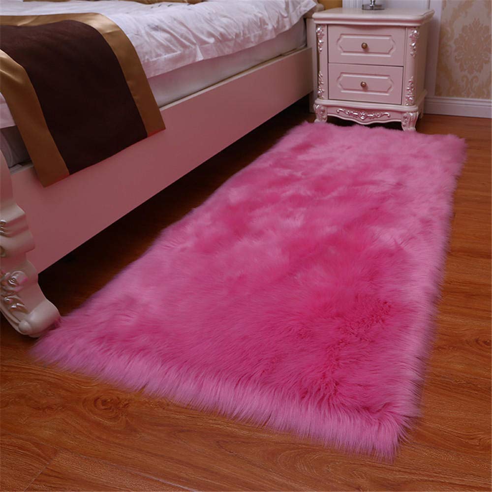 Tapis imitation laine rose 55x55 cm salon moelleux et doux