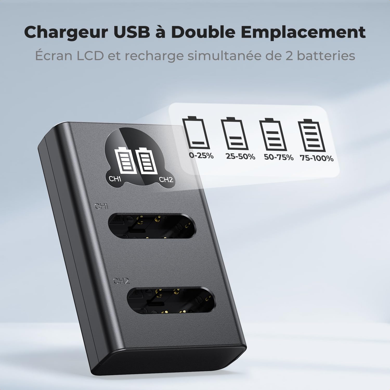 K&F CONCEPT 2 Batteries DB-110 + Chargeur LCD à Double Fente Compatible avec Utilisant des Batteries Li-90B/Li-92B Olympus TG7/6/5/4,Ricoh GR III, GR IIIx, Theta X, WG-6, G900, G900 II, G900SE II.
