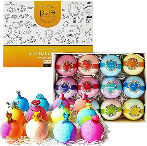 Kids Bath Bombs Gift Set - 12 4.2 oz Surprise Bath Bombs for Kids with Toys Inside! Make Bathtime Fun with Moisturizing Bath Bombs with Surprise Inside!