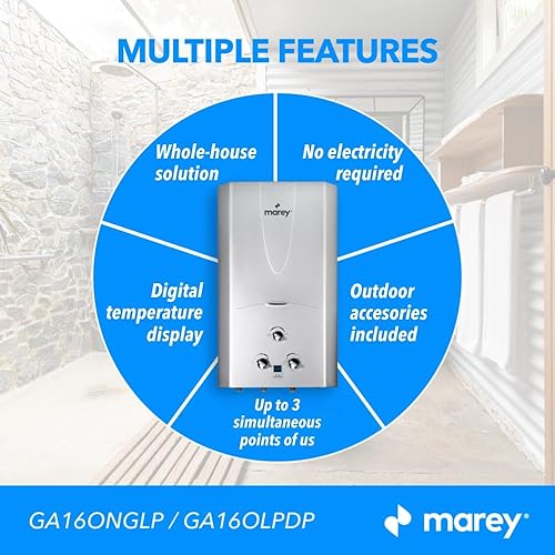 Miniatura 5 de MAREY 4.2 GPM, 105,800 BTU, solución para toda la casa, pantalla digital, calentador de agua sin tanque de gas natural al aire libre, plateado