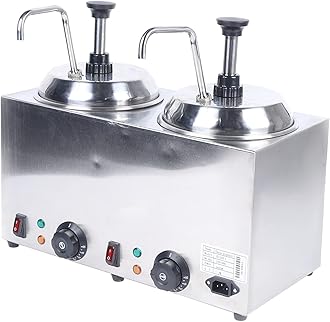 Electric Sauce Warmer with Pump Dispenser 1600W 2 Head Stainless Steel Warmer Dispenser with Temperature Control for Hot Fudge Cheese Caramel, Silver,2X 2L
