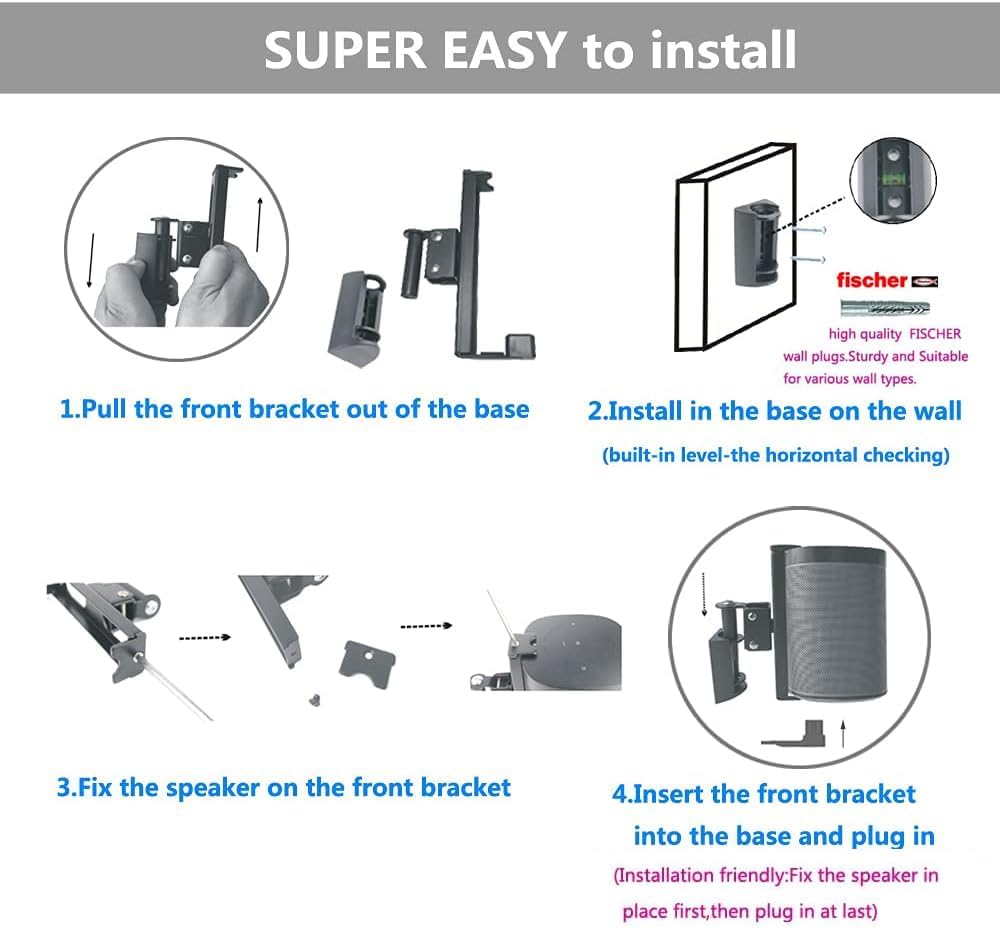 Wall Mounts Brackets-Pair Set(2PCS) for SONOS ONE/SONOS ONE SL/SONOS Play 1 Speaker (Include 2PCS,Swivel and Tilt,Compatible with Both SONOS ONE/ONE SL/SONOS Play 1,White Pair) - Image 6