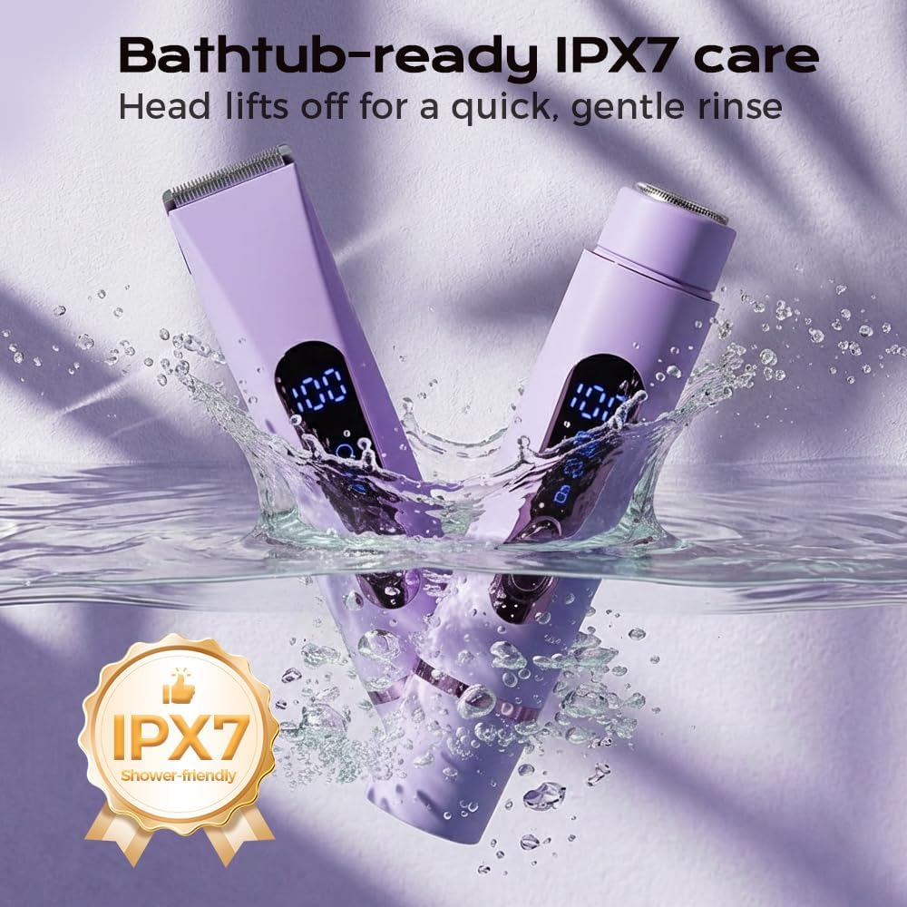 Bikini Trimmer for Women, Painless Waterproof Electric Foil Shaver Razors for Facial Leg Body Armpit, IPX7 Waterproof & Easy Cleaning, Ceramic Blade, 120 Min Cordless Runtime (Purple)