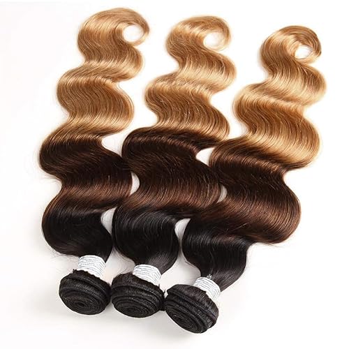 Miniatura 3 de Wingirl Cabello ondulado de grado 10A (20, 22, 24 pulgadas), extensiones de cabello humano virgen 100% sin procesar, 3 tonos, 1b, 4, 27, color