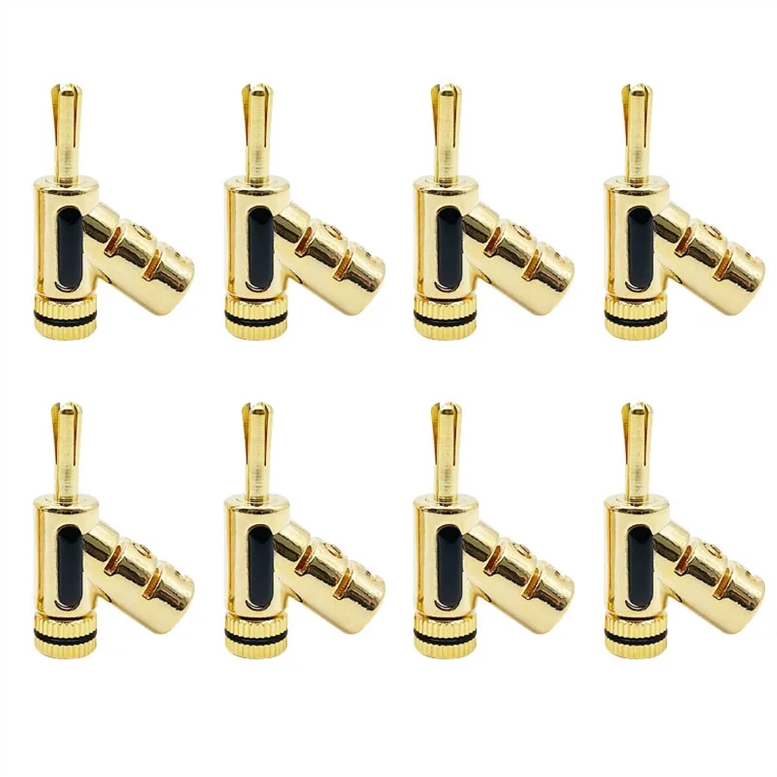 Connecteurs Banane plaqués Or 24K, fiche Banane à Verrouillage 45 degrés for câble de Haut-Parleur, 8 pièces/4 Paires(Black 8PCS)