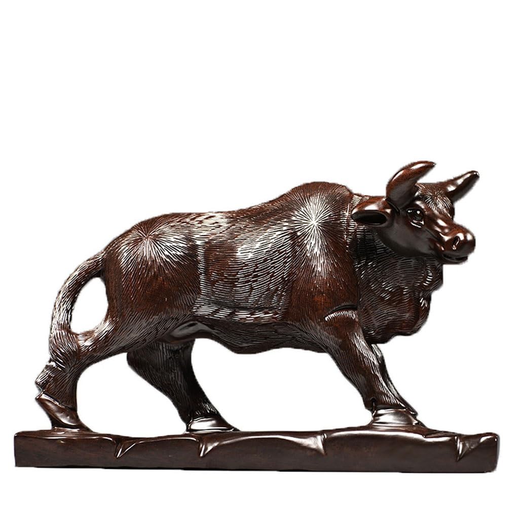 ATREDESES Office Decor Wooden Cow Carving Ornaments Wooden Buffalo Mahogany Crafts Home Decorations Home Decor