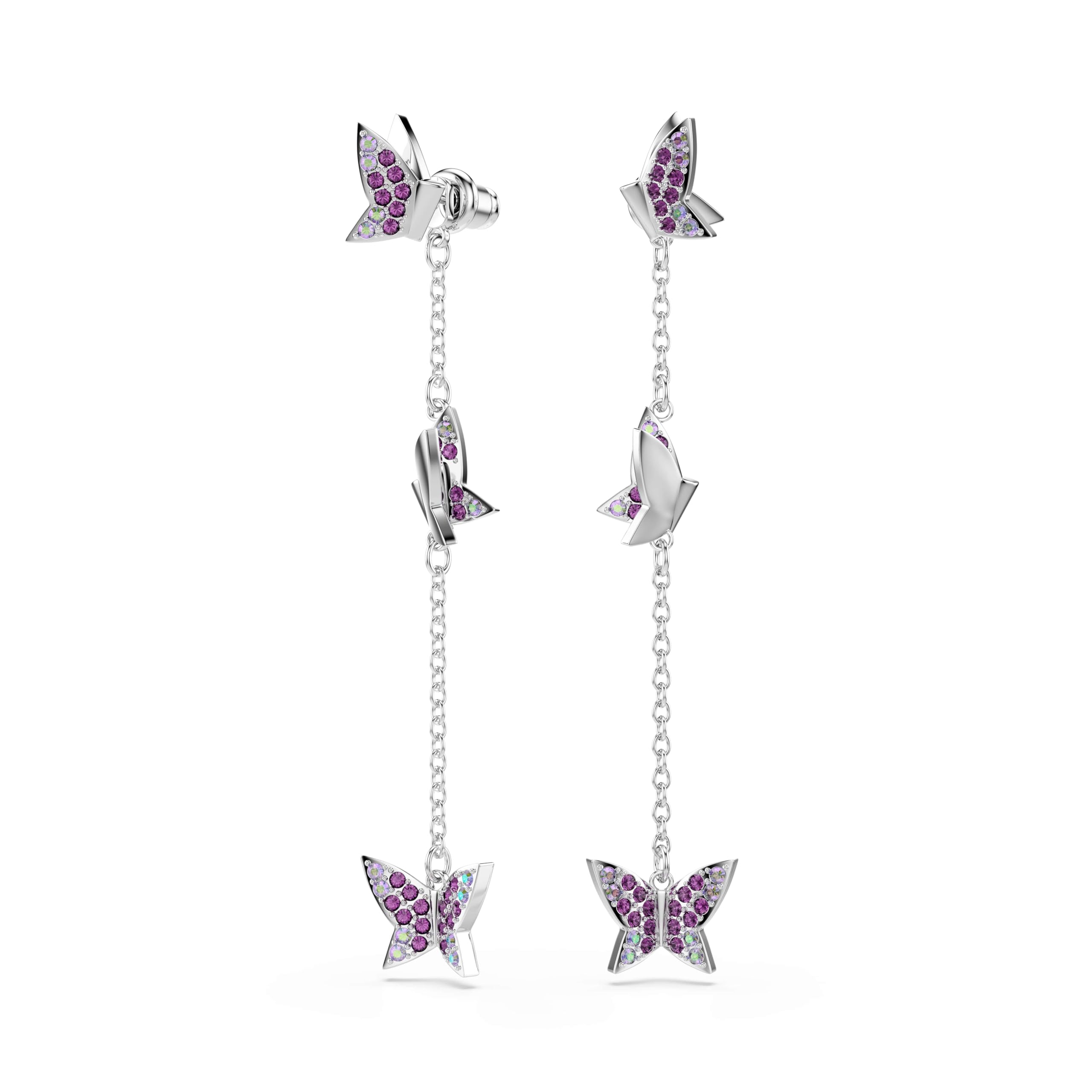 Swarovski Idyllia Orecchini, Taglio Rotondo, Farfalla, Viola, Placcato Rodio