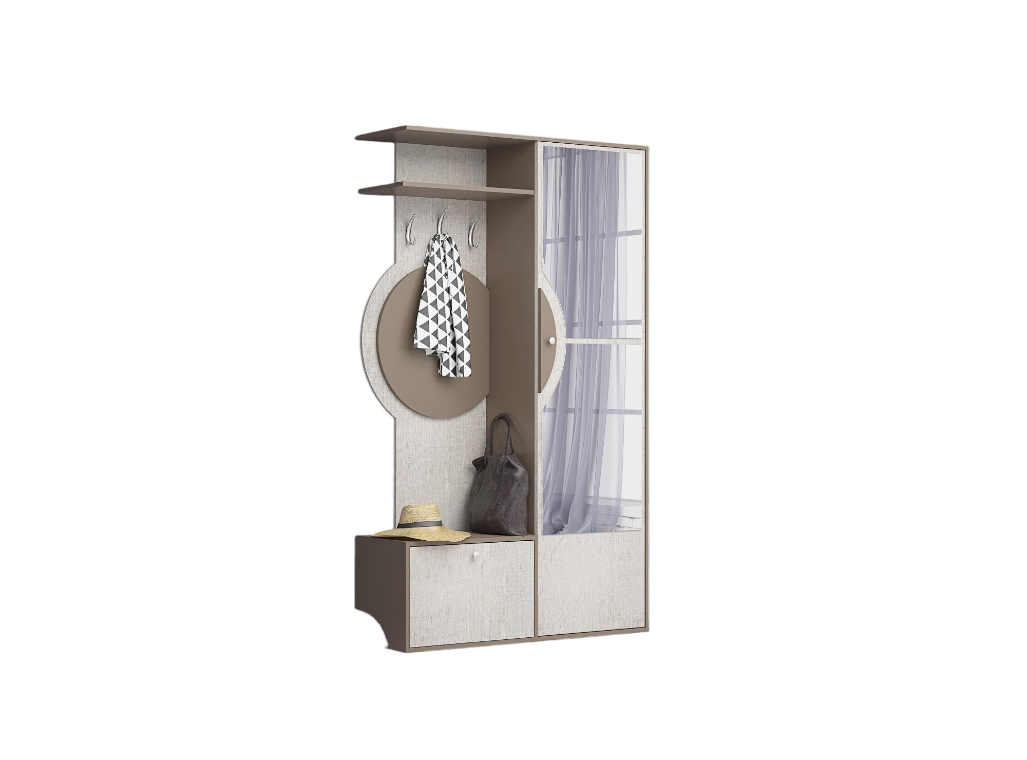 Mobile Ingresso Con Specchio E Armadio - Bianco Effetto Cemento, 133x197x33 Cm, Multifunzionale E Moderno - Foto 7