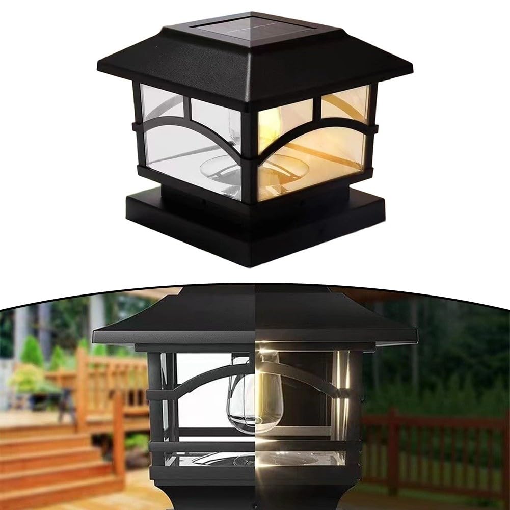 Solar Pfostenkappenleuchten für 6,3x6,3 Zoll Zaunpfosten, Wasserdicht IP65, 2 Lichtmodi, Automatische Dämmerungsdämmung, ABS Wetterfest für Holz Vinyl PVC(Black)