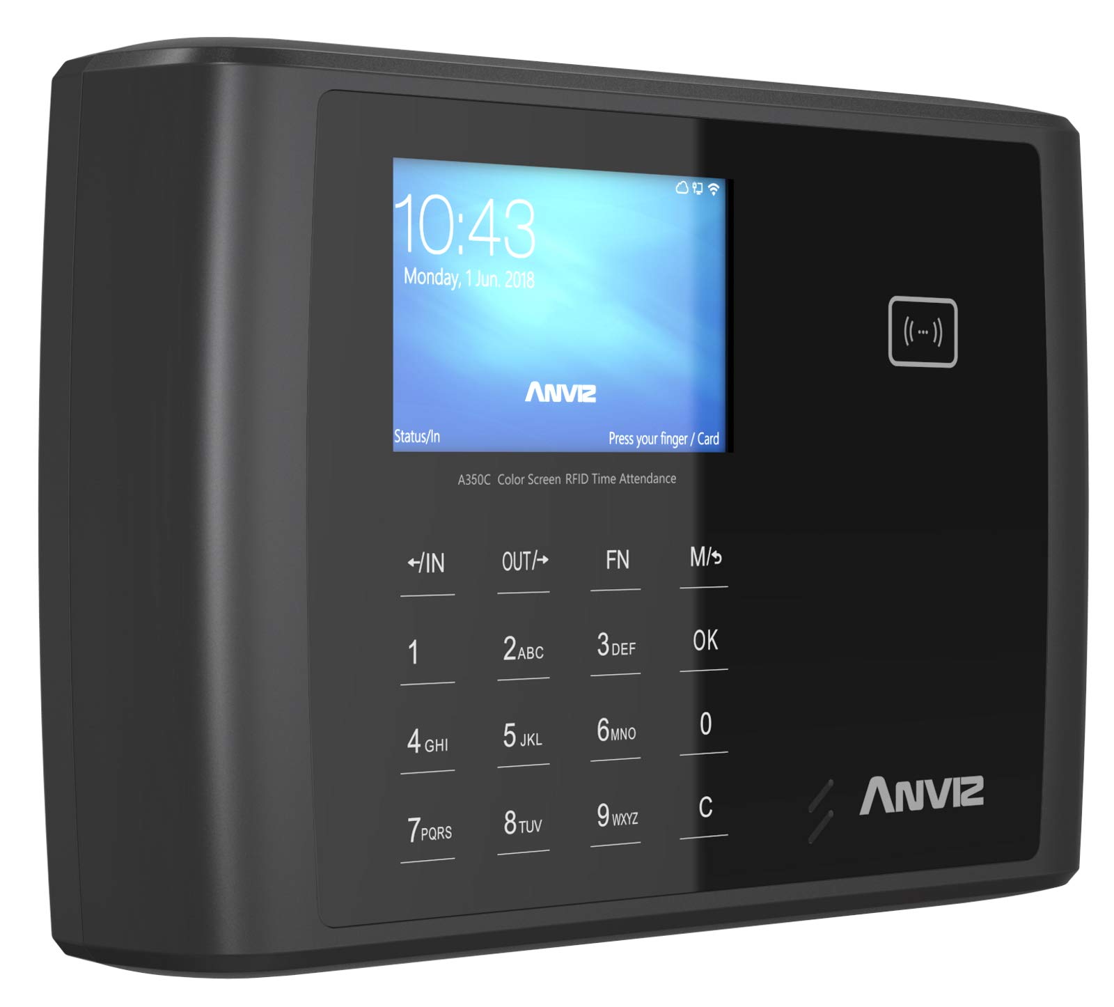 Anviz A350C BT-Wifi Rilevazione presenze: Card Rfid e PIN, Linux, CPU 1 GHZ, Tcp/ip, WIFI, Bluetooth, Rs485, mini USB, LCD 3,5" TFT, relè output, Wiegand Out, Web server.