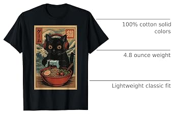 Cute Kawaii Gamer Cat Funny Ramen Retro Japanese Cat Gaming T-Shirt