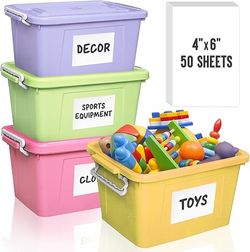 MESS Etiquetas grandes extraíbles para contenedores de almacenamiento (50 etiquetas de 6 x 4 pulgadas) - Etiquetas de despensa - Etiquetas para