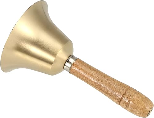 Miniatura 4 de SINJEUN 4 campanas de mano de latón de 6 pulgadas, campanas de mano de latón macizo con mango de madera, campanas de llamada de restaurante para