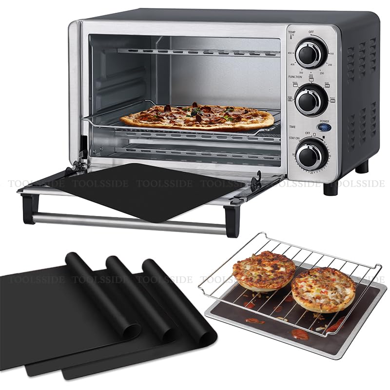 Non-Stick Toaster Oven Liner 3 PACK - 11" X 9" Oven Liners for Bottom of Oven, Great Oven Mat, Teflon Liner for Toaster Ovens, Dishwasher Safe, Best Oven Mat for Bottom of Oven