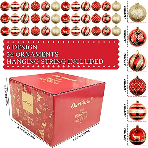 Ourwarm 36Ct 70Mm Christmas Ball Ornaments Tree Decorations 6 Styles With Classic Red And Gold Shatterproof Christmas Bulbs Ornaments For Christmas Tree Ornaments Tree Skirt Home Party Holiday Decor #TOP1
