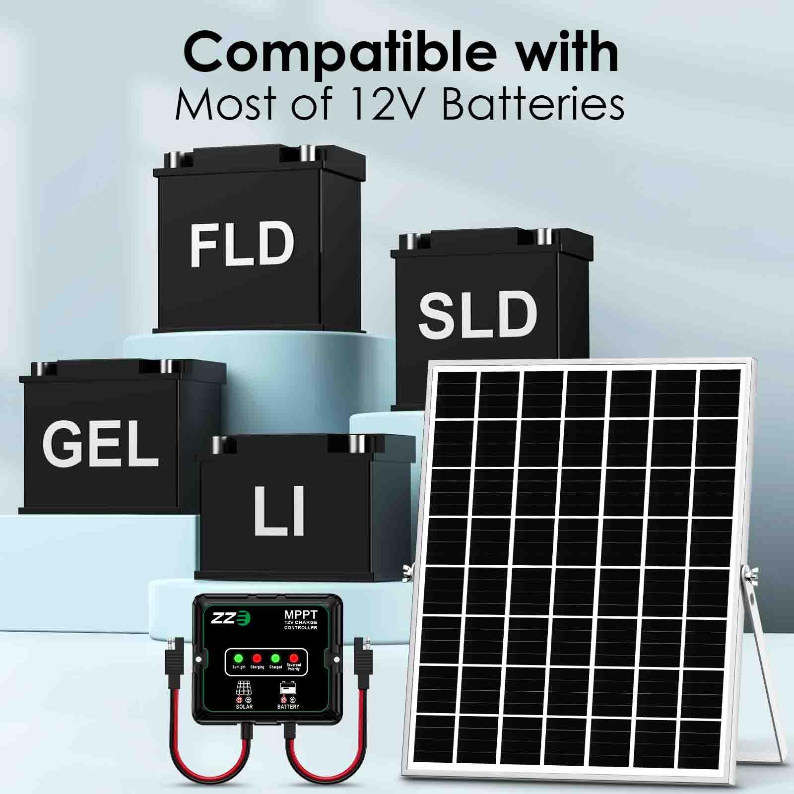Cargador de batería con energía solar, 20 W, 12 V, kit de panel solar, controlador de carga MPPT con 8 funciones de protección, IP68, resistente al agua para caravana, remolque, automóvil, motocicleta