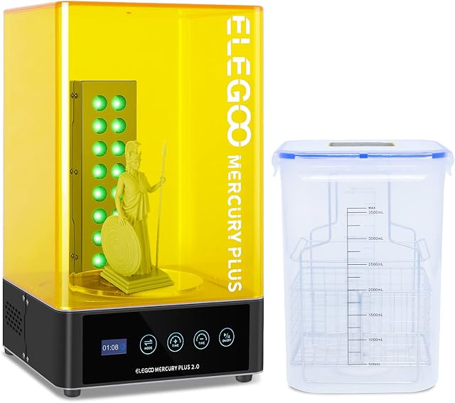 ELEGOO Mercury Plus 2.0 Wash and Curing Machine, 2 in 1 Larger Size Wash and Cure Station Double-row 405nm Lamp Beads and Dual Washing Mode Curing Box for Mars, LCD DLP SLA 3D Printed Models