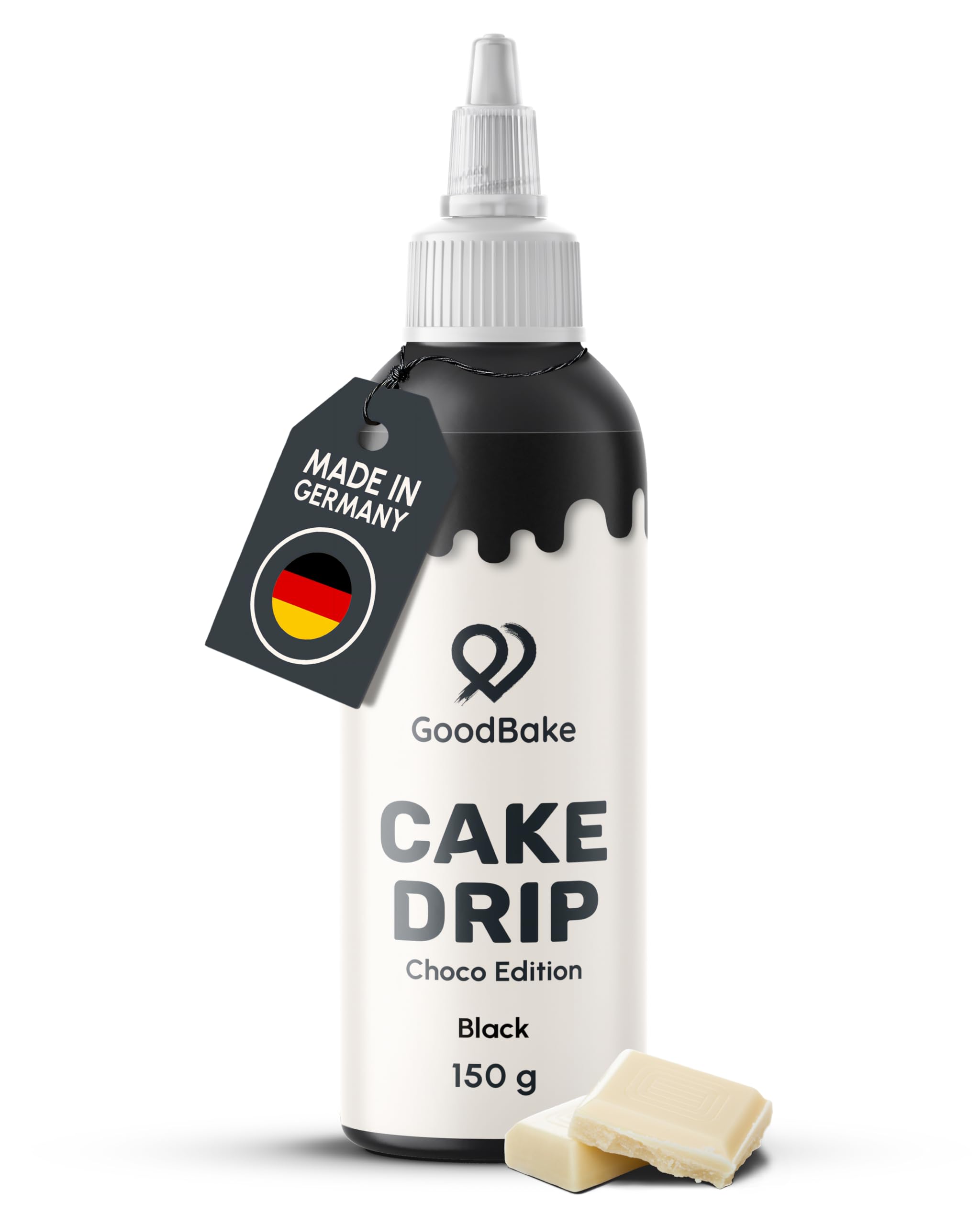 GoodBake Cake Drip Choco 150g Schwarz | Schokoglasur zum Dekorieren & Verzieren von Torten, Cup Cakes & Keksen | Kuchenglasur glutenfrei | Tortendeko Made in Germany