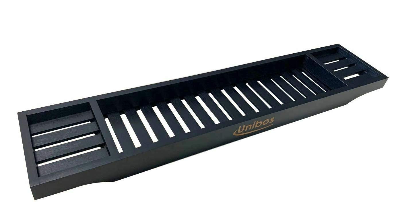 Unibos Black Bamboo Bathtub Storage Rack Caddy Shelf Tidy Tray Holder Wine Glass Holder