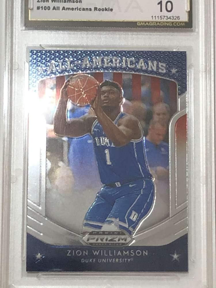 2019-20 Prizm Draft Picks Basketball #100 Zion Williamson All-Americans RC Rookie Duke Blue Devils Graded GEM MINT GMA 10 Official NCAA Licensed Trading Card by Panini America