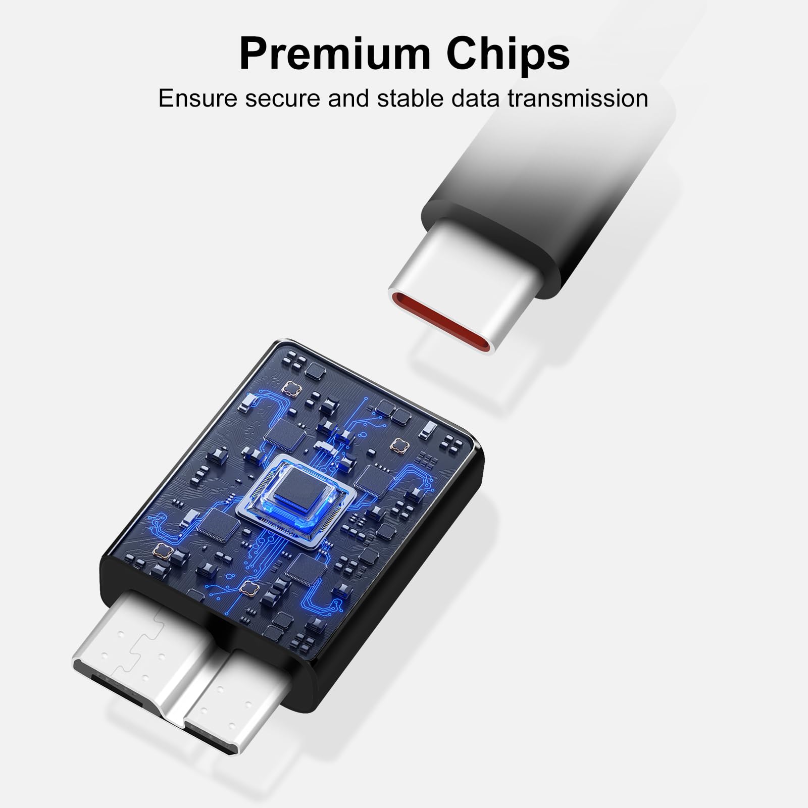 Adapter USB C na USB 3.0 Micro-B do zewnętrznego dysku twardego HDD/SSD, WD, Seagate, Orico/Sabrent, Toshiba, Samsung T5/T7 itd. Czarny