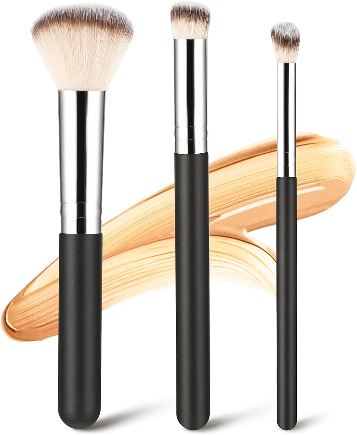 Amaxiu 3-delige foundation-contourborstelset – foundation, concealer en blusher Kabuki-borstels voor blenden, beeldhouwen, markeren, minerale make-up