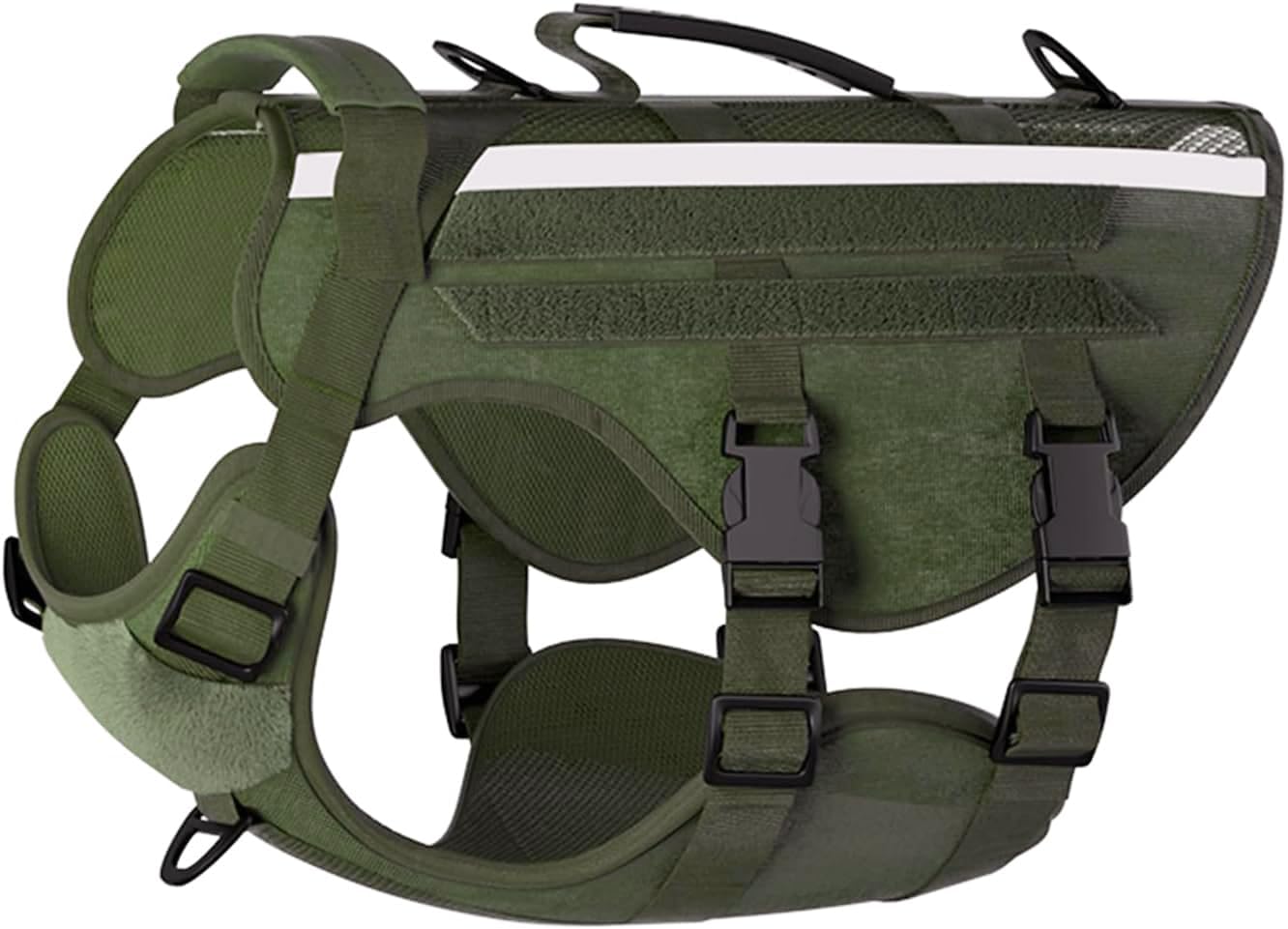 Tactical Dog Harness for Large Medium Size Dogs, No Pull Adjustable Dog Harness with 2 Handles & Front Leash Clip, Ultra-Lightweight & Reflective Military Service Dog Vest for Walking Hiking (Green,L)