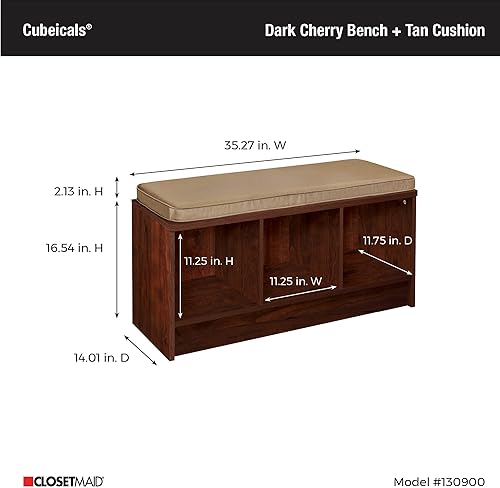 Miniatura 3 de Banco de almacenamiento de 3 cubos ClosetMaid Cubeicals Cereza Oscura,Cereza oscura con cojín gris,Espresso Con Cojín Gris,Espresso Con Cojín