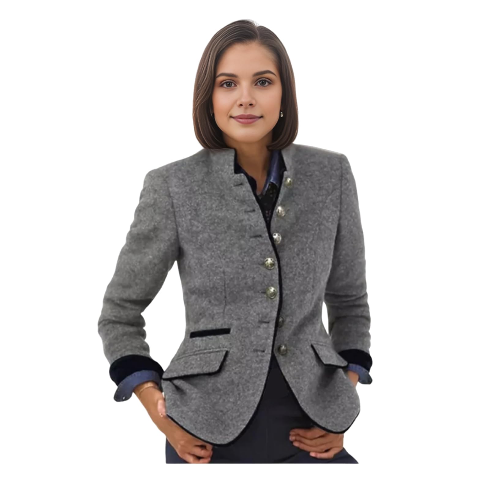 matumou Fall Winter Women Coat Contrast Color Stand Collar Button-down Long Sleeves Thick Cardigan Warm Woolen