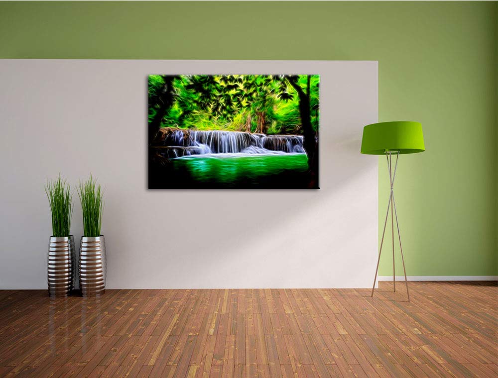 Chute d'eau dans la forêt Photo Canvas | Taille: 100x70 cm | Décoration murale | Impression artistique | Entièrement assemblé
