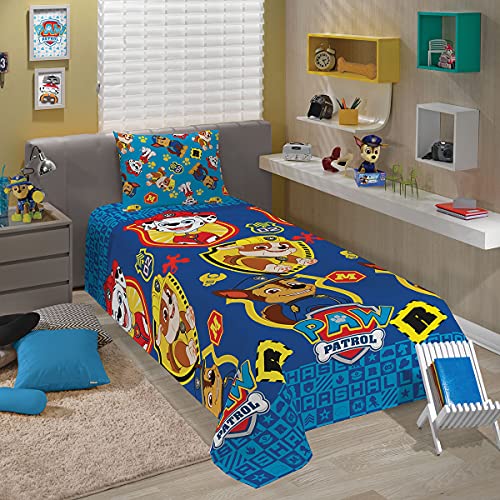 Jogo de Cama Microfibra Solteiro Estampado Patrulha Canina Menino 1,40 m x 2,20 m Com 2 peças