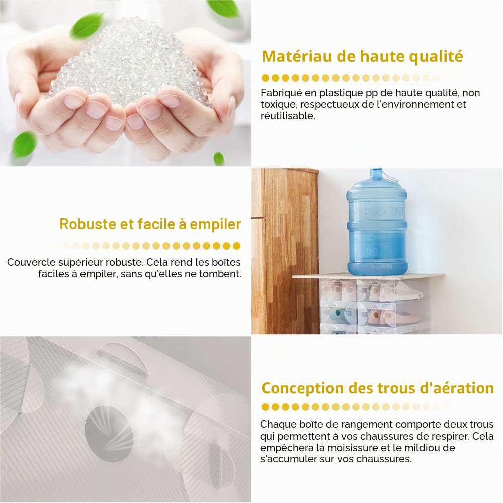 BUZIFU 20 Boîtes à Chaussures Transparente, Boîte de Rangement à Chaussures en Plastique Pliable et Empilable, Etagère à Chaussures Modulable pour Hommes et Femmes (28 * 18.6 * 9.5cm)