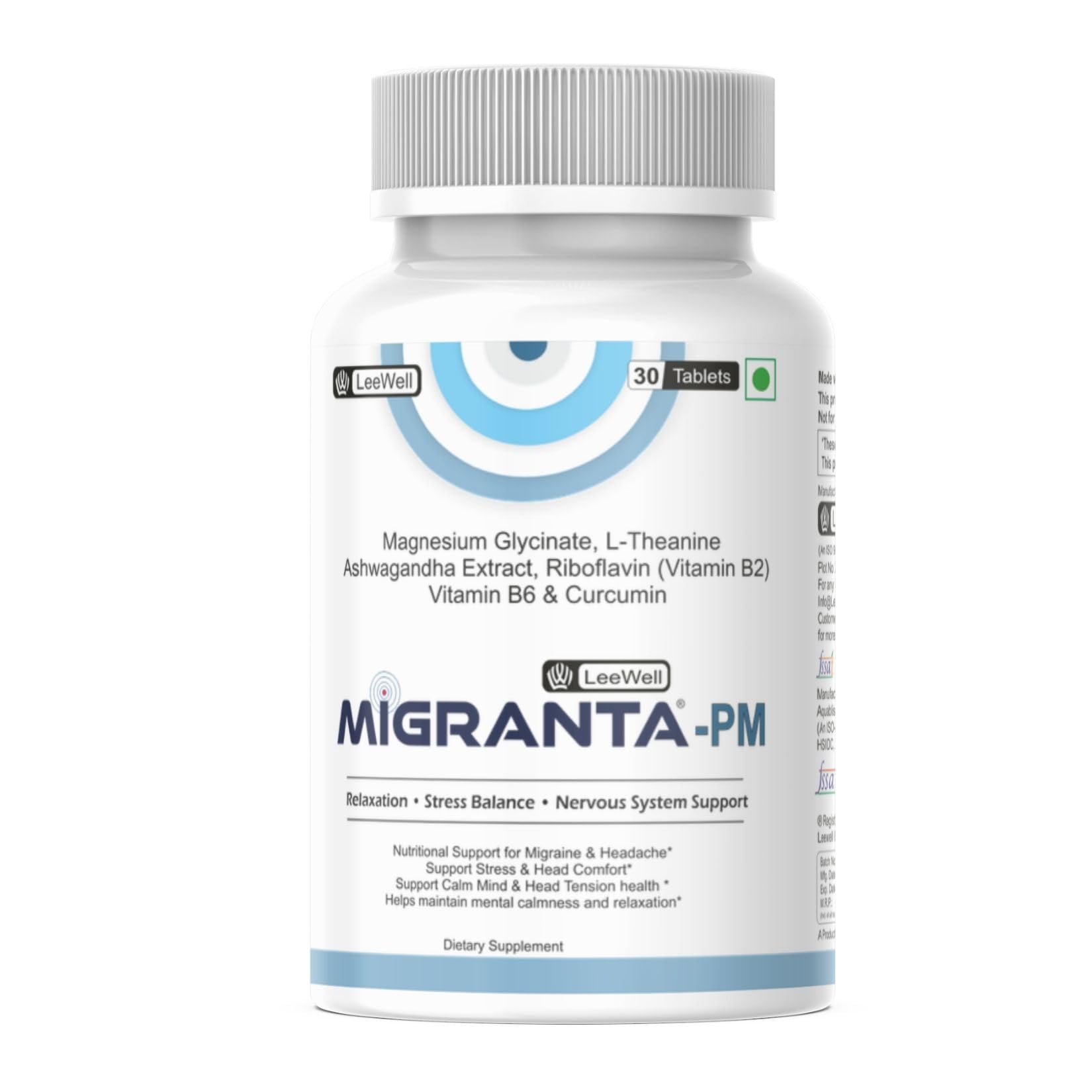 PM Migaine, Headache Support Supplements | Magnesium Glycinate, L-Theanine, Ashwagandha Extract, Riboflavin, Vitamin B6 and Curcumin for Migraine and Headache Support, 30 Tablets-picture-29