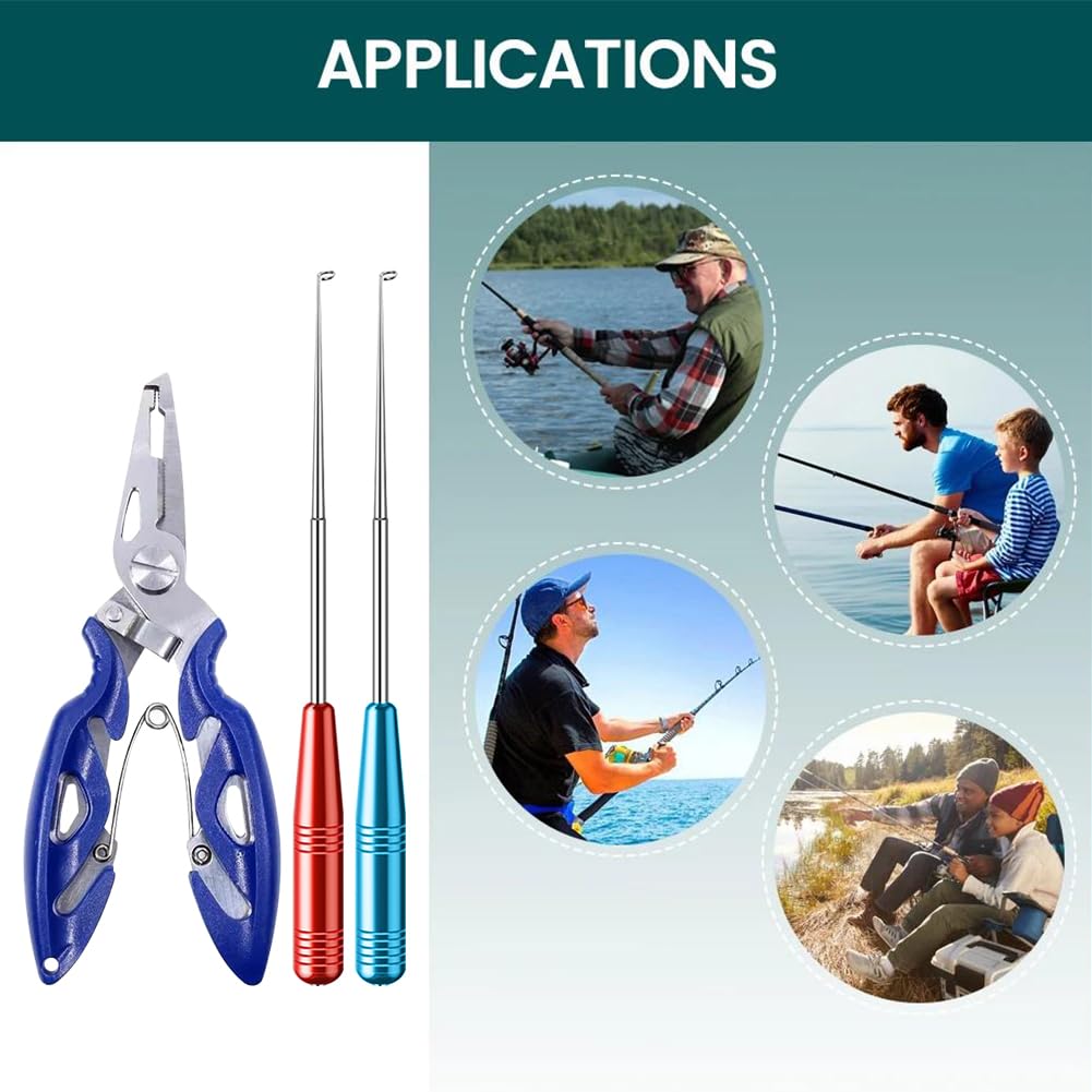 Tokaneit Alicates de Pesca,Alicates de Pesca Multifuncionales,Tijeras de Pesca,Removedor de Anzuelos de Pesca,Removedor de Anzuelos de Acero Inoxidable,Removedor de Anzuelos de Pesca Portátil 3 Pzs