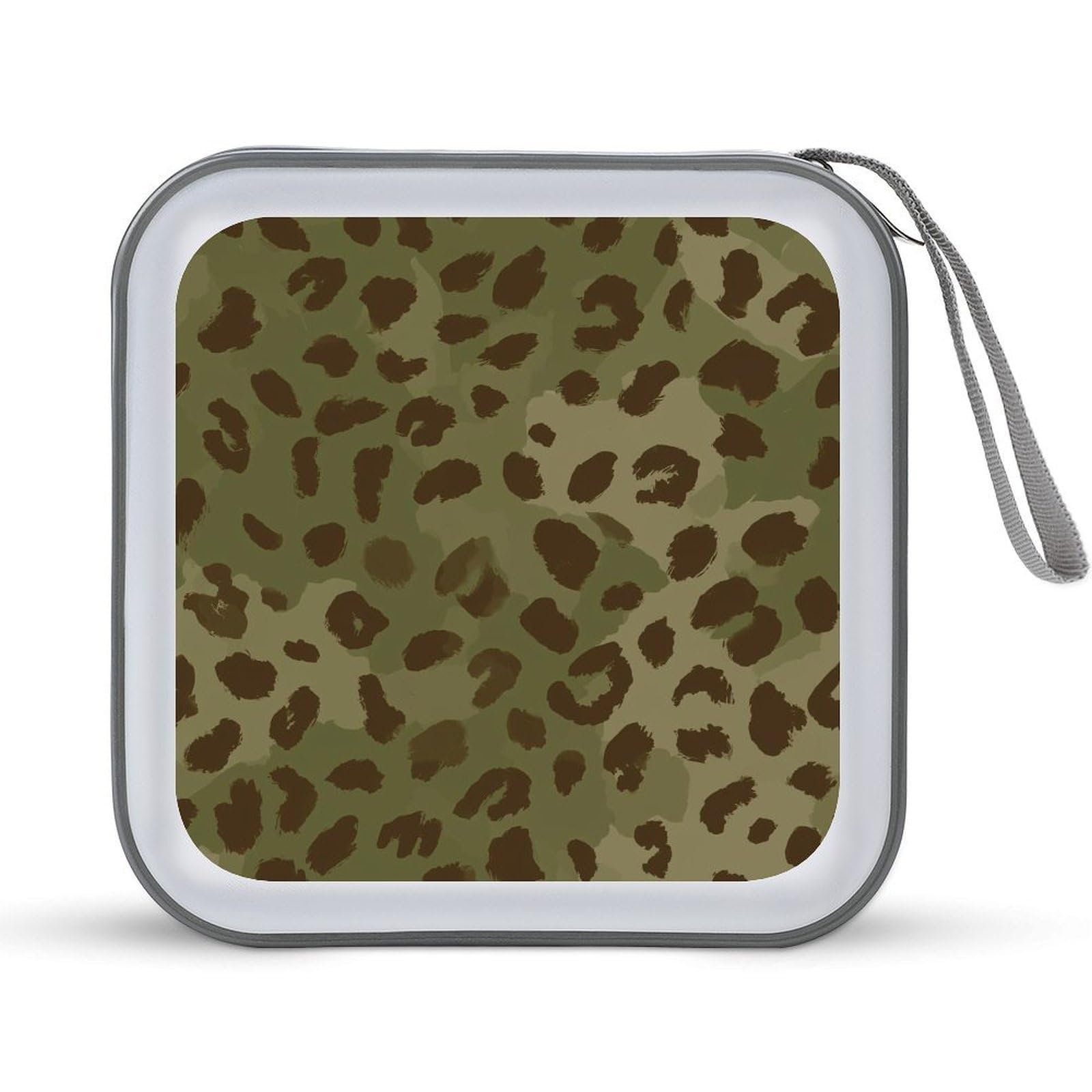 Jubonexis Olive Green And Brown Leopard Print CD Case DVD Storage Case Portable for Car Home Travel