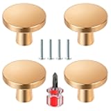 Ainiv 4 PCS Gold Cabinet Knobs, Round Drawer Knobs, Mushroom Dresser Handle, Single Hole Cupboard Handle, Aluminum Alloy Cabinet Knobs with Screws for Kitchen Wardrobes Bathroom Home Decorating