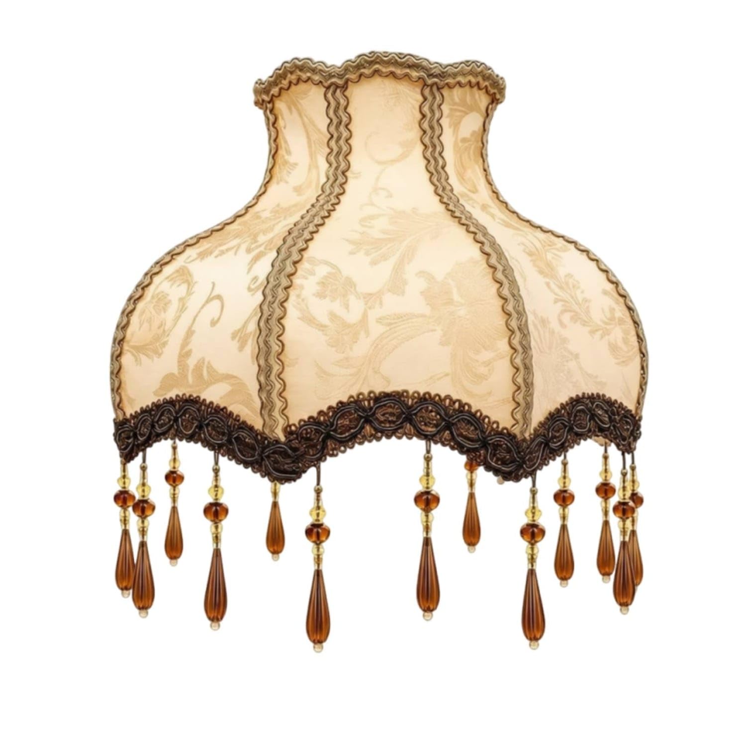 Vintage Jacquard Lamp Shade Beaded Lamp Shade with Tassels Floral Lampshade with Tassels Ornate for Bedside Table, Living Room, Beige Jacquard-image-12