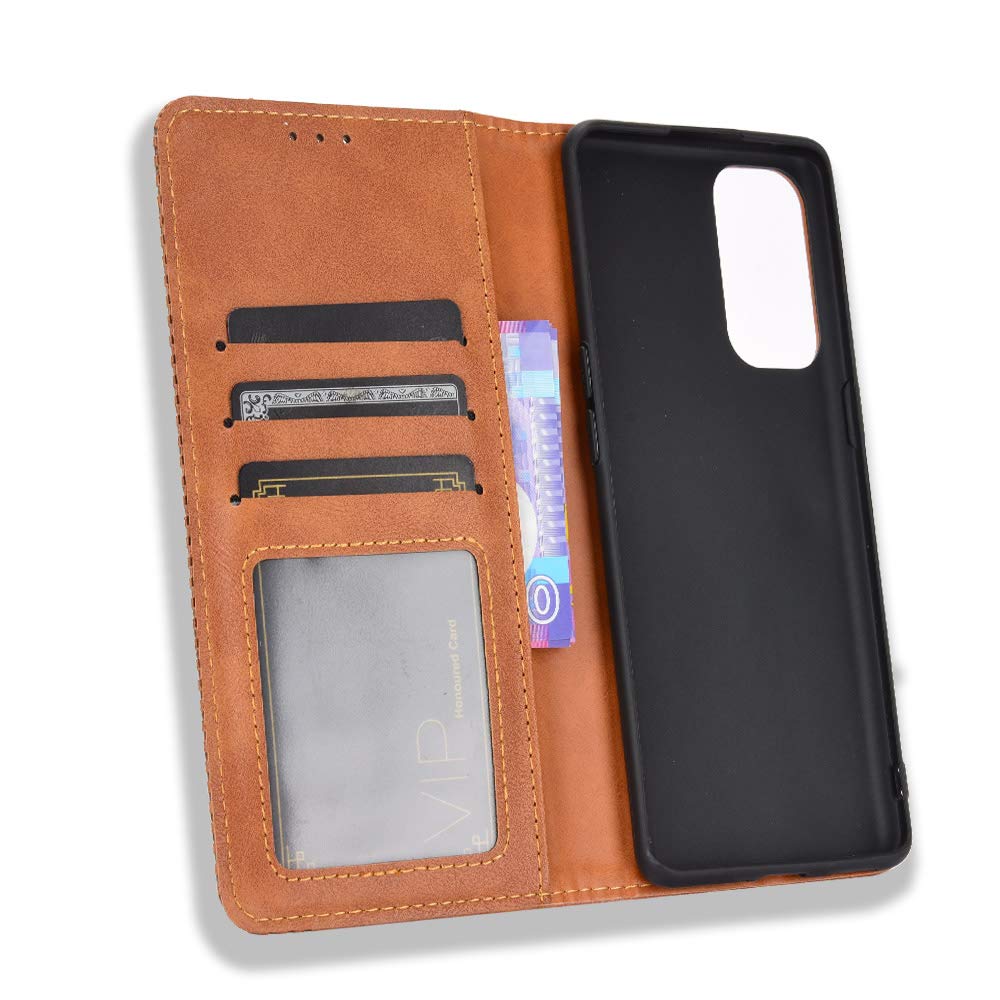 Custodia Portafoglio In Pelle Per Oppo Find X3 Lite / Reno 5 5G / Reno 5K - Flip Cover Con Slot E Supporto, Colore Marrone