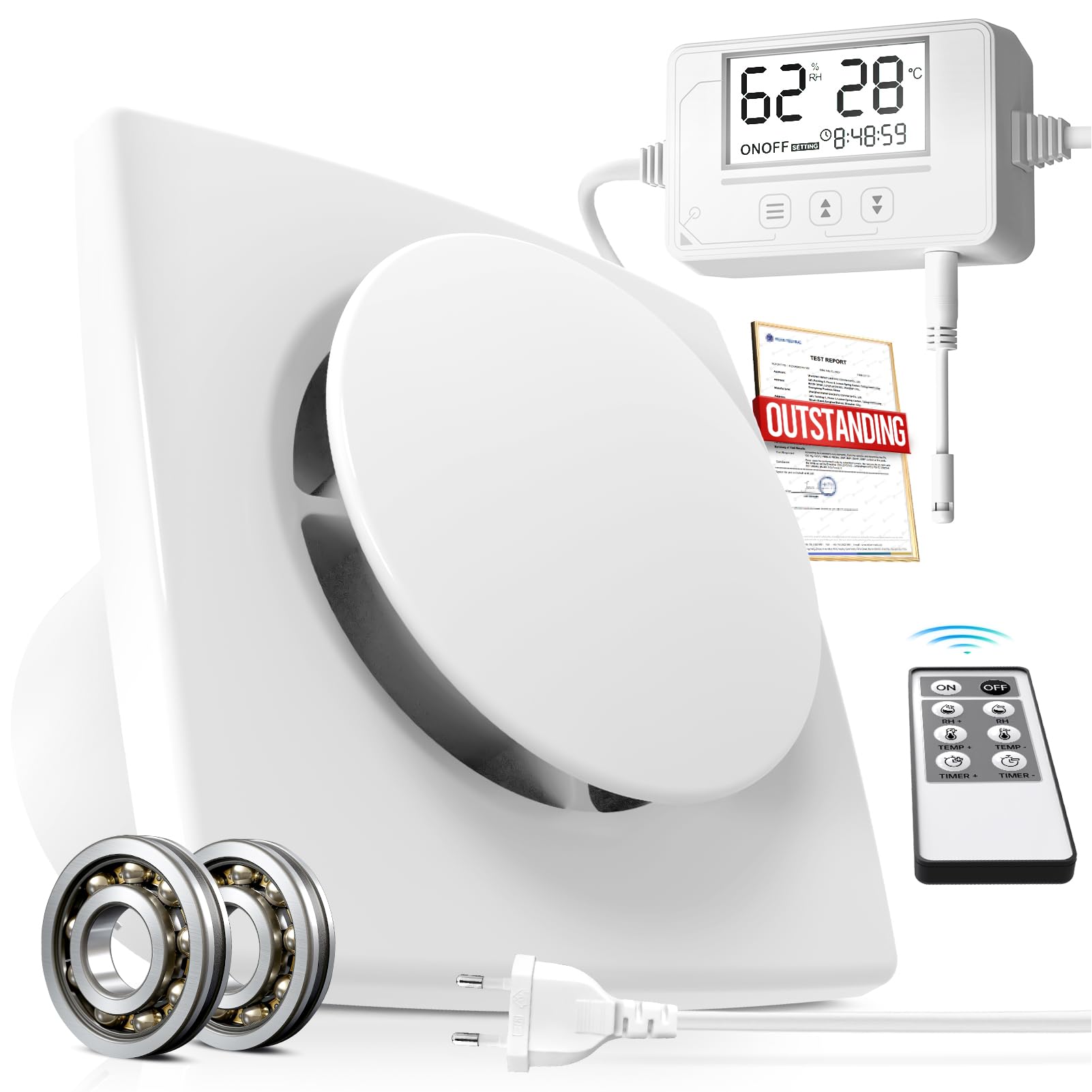 BUMSOU 100mm Extractor de BaƱo con Control Remoto, Extractor de Aire con Sensor Humedad y Temperatura, Extractor BaƱo Temporizador, Ventilador BaƱo Silencioso con Pantalla en Tiempo Real