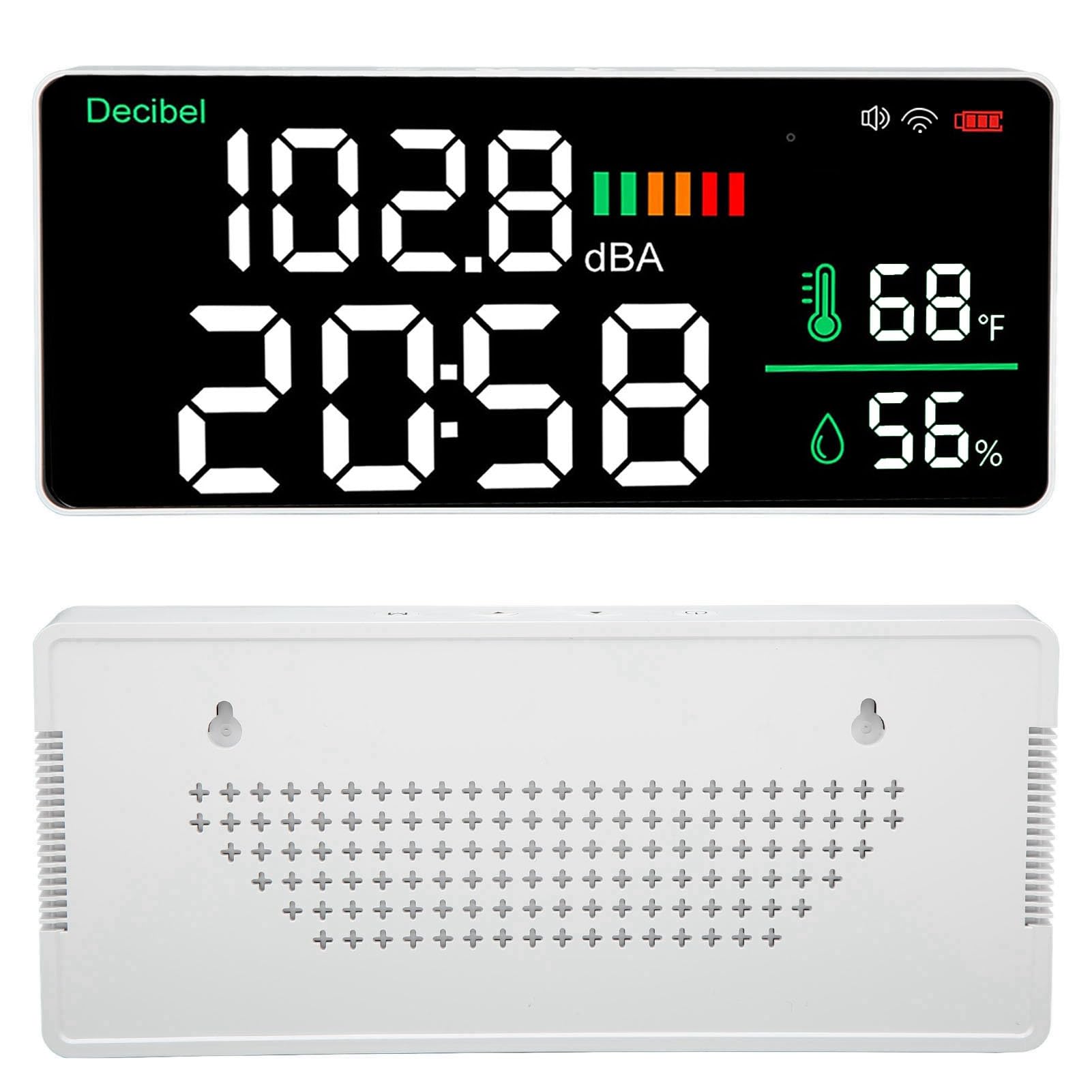 Greensen LED Decibel Meter WiFi Wandmontage 11 Zoll LED -Temperaturfeuchtigkeitszeit Anzeige Schallmesser für - 4 in 1 für den Gebrauch von Heim und Büro