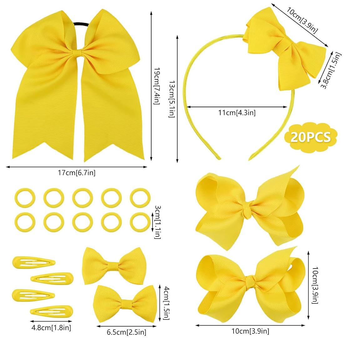 20 Pezzi Accessori per Capelli Set - Fiocco Fermacapelli, Fermagli, Elastico, Fascia per Ragazze - Regalo di Festival per Bambini (Giallo)