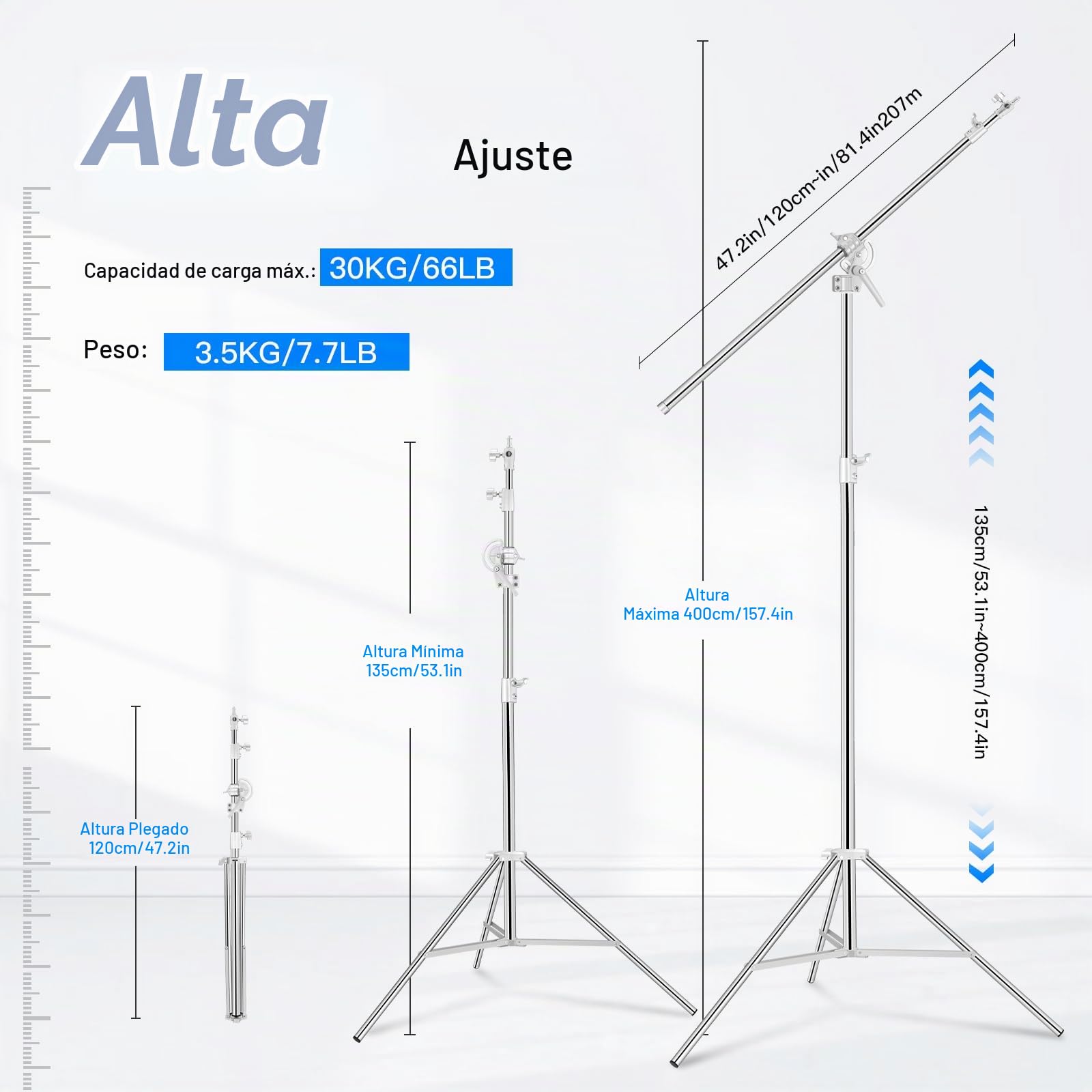 Soonpho 13.2ft/400cm Fotografía Soporte de luz Heavy Duty Soporte de Luz de Heavy Duty 207cm Boom Brazo y Saco de Arena,aleación de Heavy Duty Giratorio Soporte de luz para Softbox,reflectores,fotogra