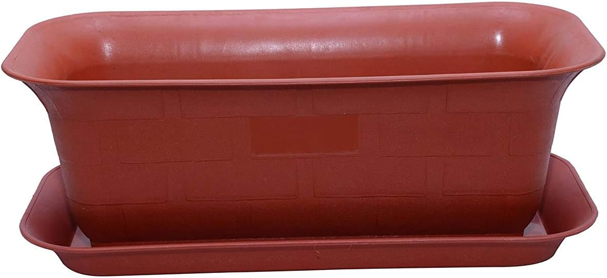 GARDENS NEED Plastic 20 Inch Pack of 3 Pcs Terracotta Plastic Flower Pot Unbreakable Rectangular Shape Planter with Bottom Tray Planter Suitable for Home Garden Seedling Indoor and Outdoor.