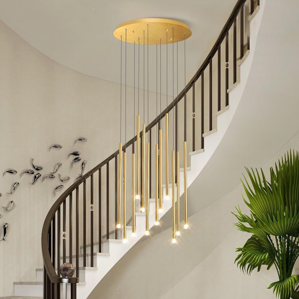 Lustre moderne 12 têtes LED dorées, suspension d'escalier pivotante de 24W pour salon
