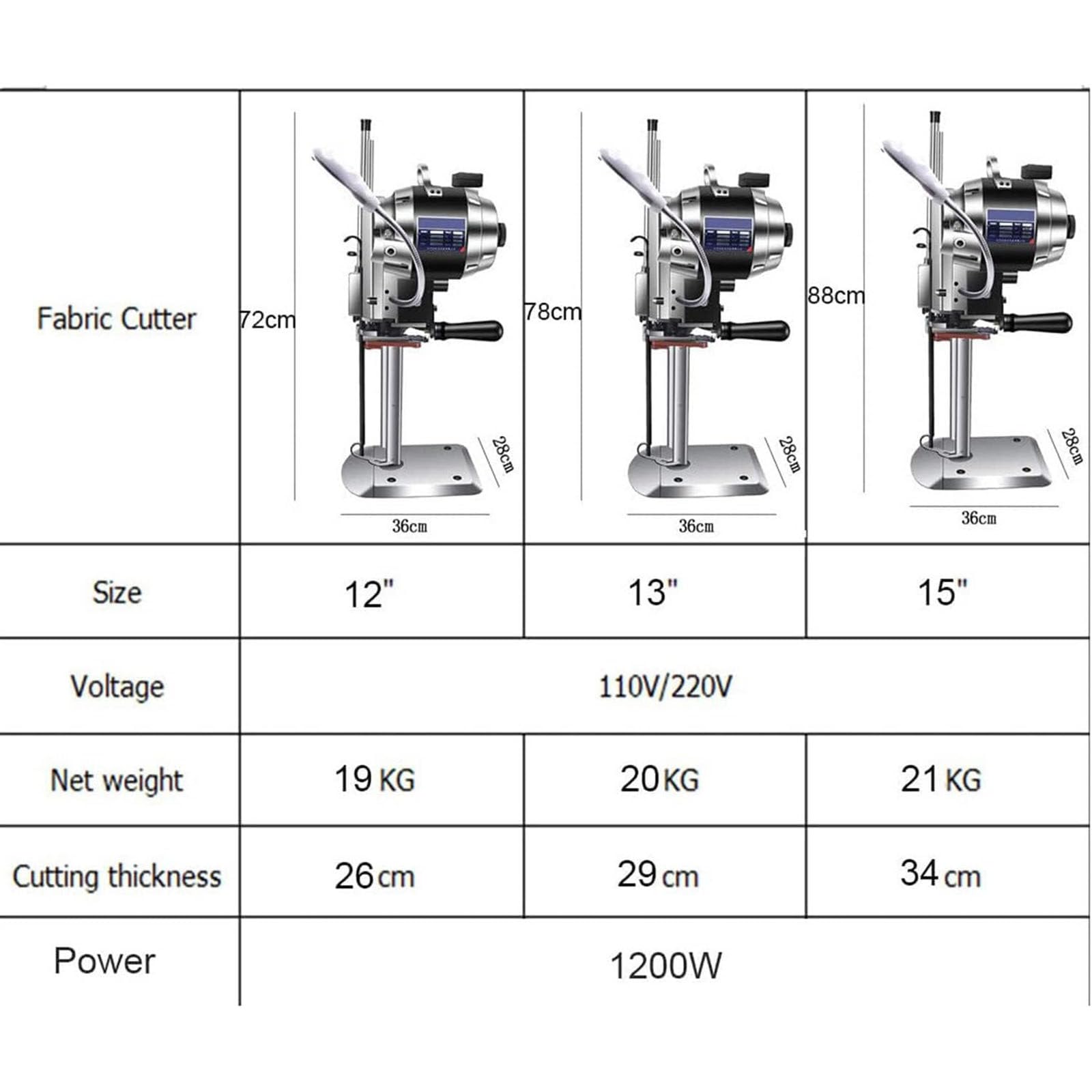 Máquina Cortadora De Tela Electrica 1100w Cortador De Tela Eléctrico Cuchillo Recto Vertical Máquina De Corte Eléctrica para Textil Cuero Papel con Cuchilla Repuesto,12inch