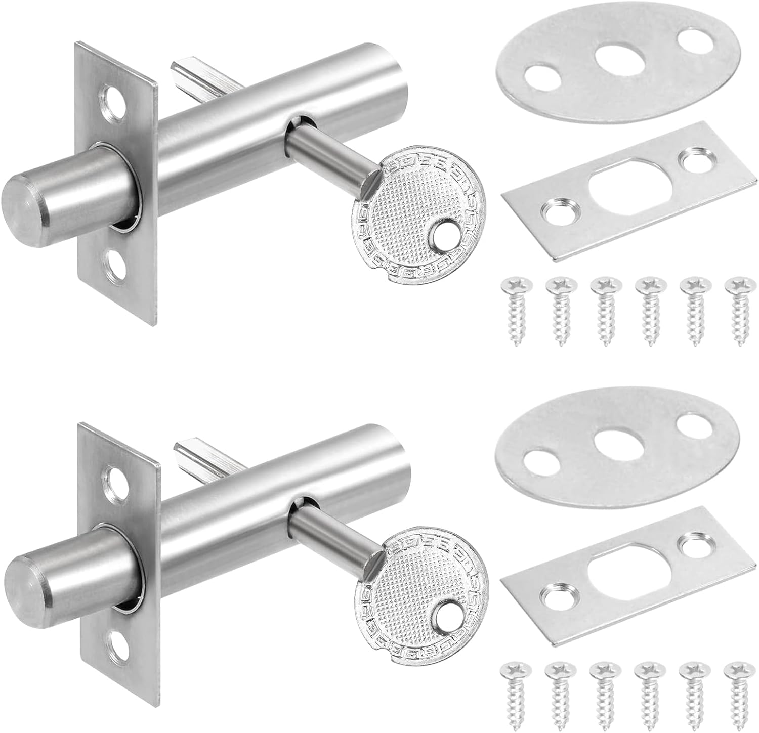 2 Pack Mortice Door Bolts with 2 Keys,Door Security Rack Bolt Stainless